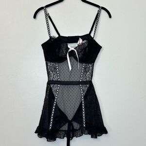 NWOT Victoria's Secret Very Sexy Wicked French Maid Babydoll Lingerie Black Larg